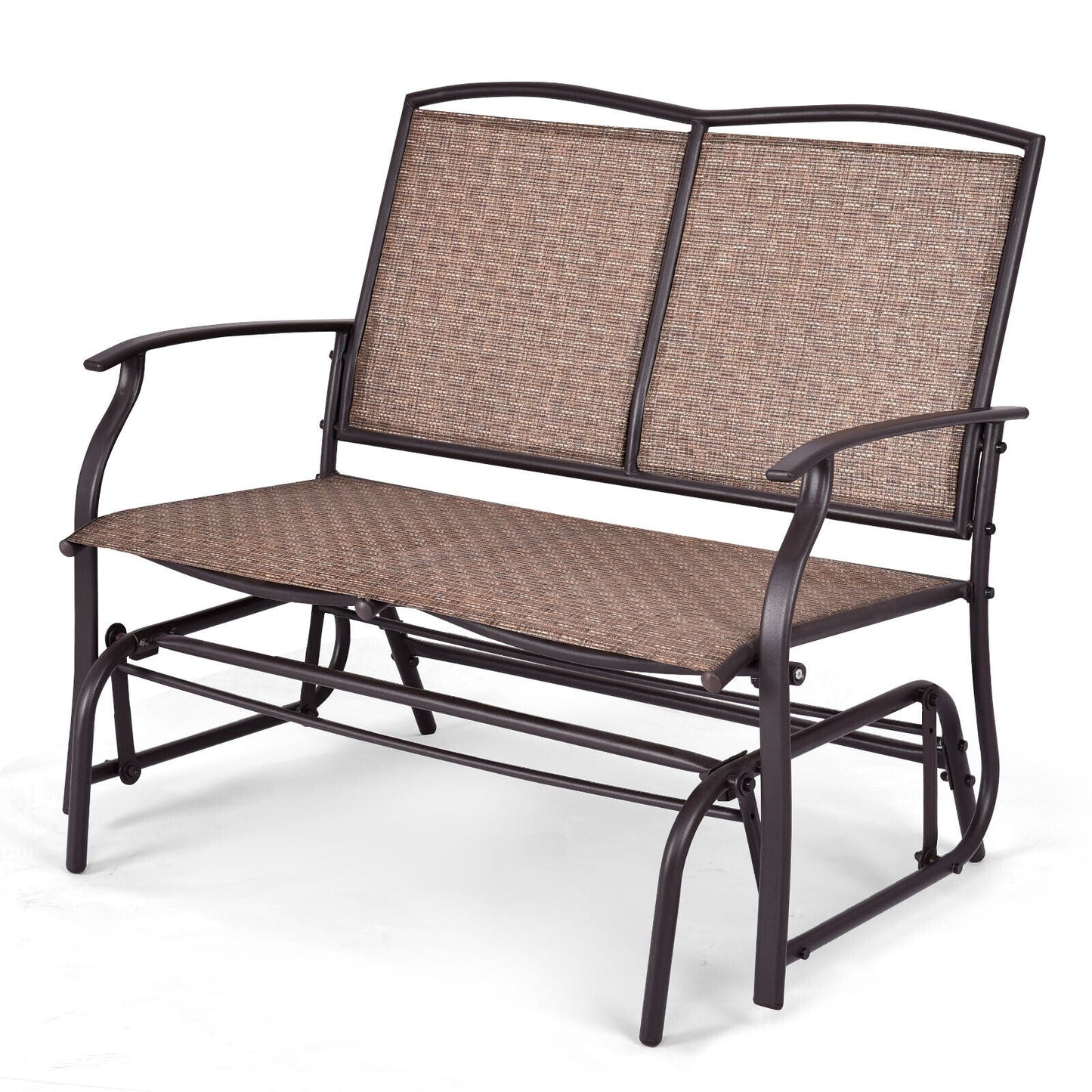 Rustic Metal Patio Loveseat Glider Bench Seat