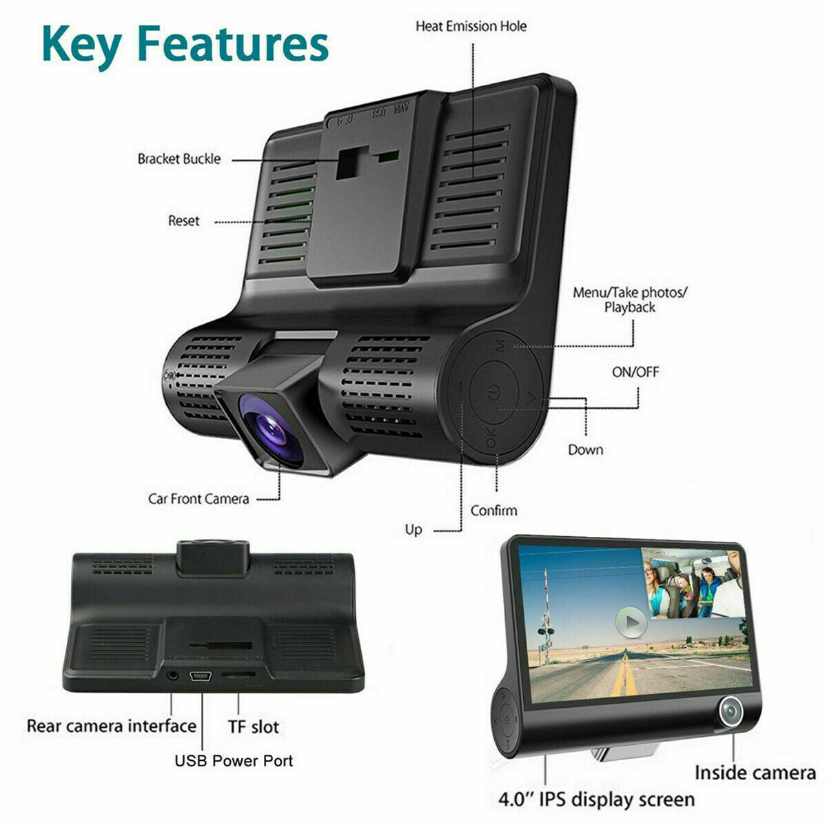 Full HD Dual Lens Car Dash Cam Recorder with G Sensor