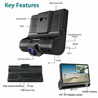 Full HD Dual Lens Car Dash Cam Recorder with G Sensor