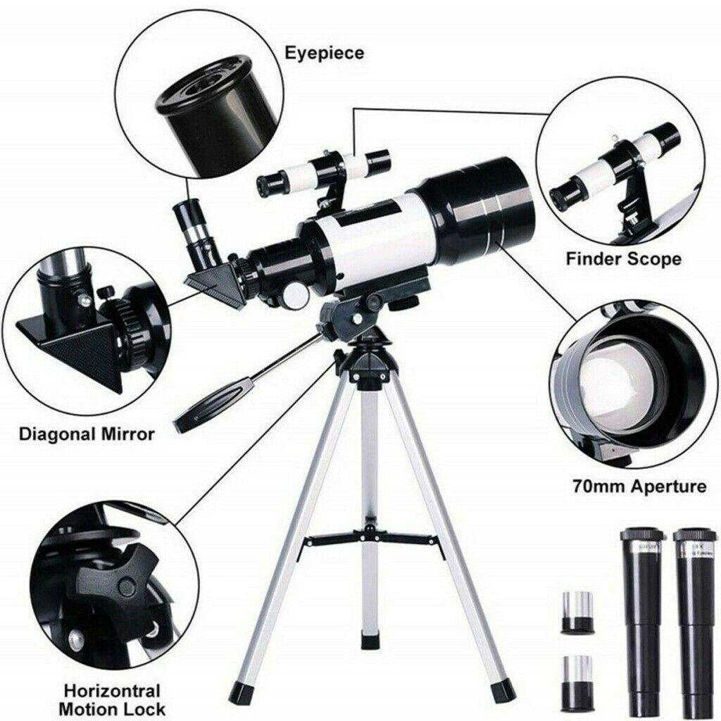 Professional Astronomical 150x Magnification Refracting Telescope 300/70mm With Tripod Phone Adapter - Until Times Up