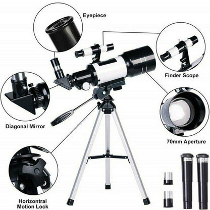 Professional Astronomical 150x Magnification Refracting Telescope 300/70mm With Tripod Phone Adapter - Until Times Up