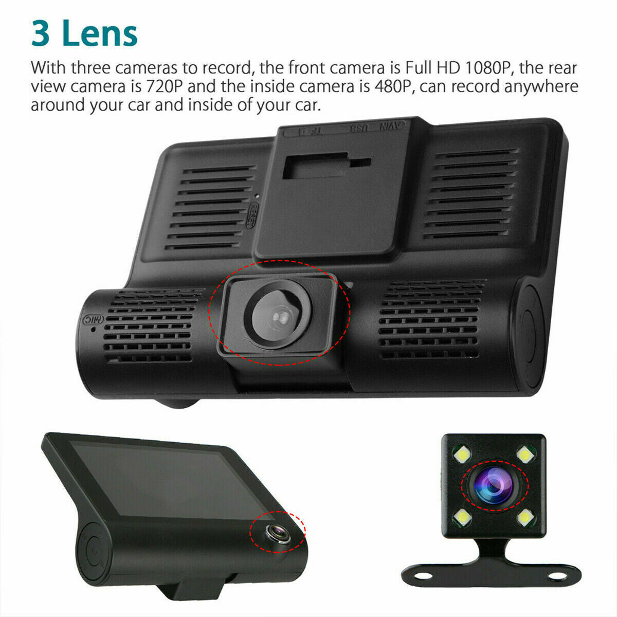 Full HD Dual Lens Car Dash Cam Recorder with G Sensor