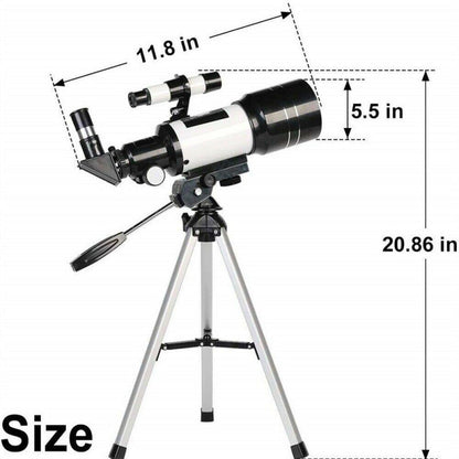 Professional Astronomical 150x Magnification Refracting Telescope 300/70mm With Tripod Phone Adapter - Until Times Up