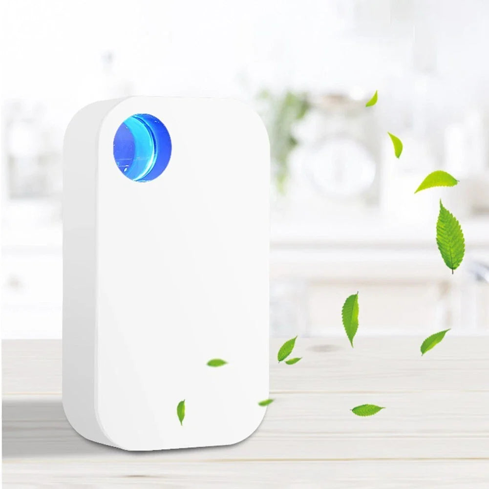 White electronic device with a blue light on a white background