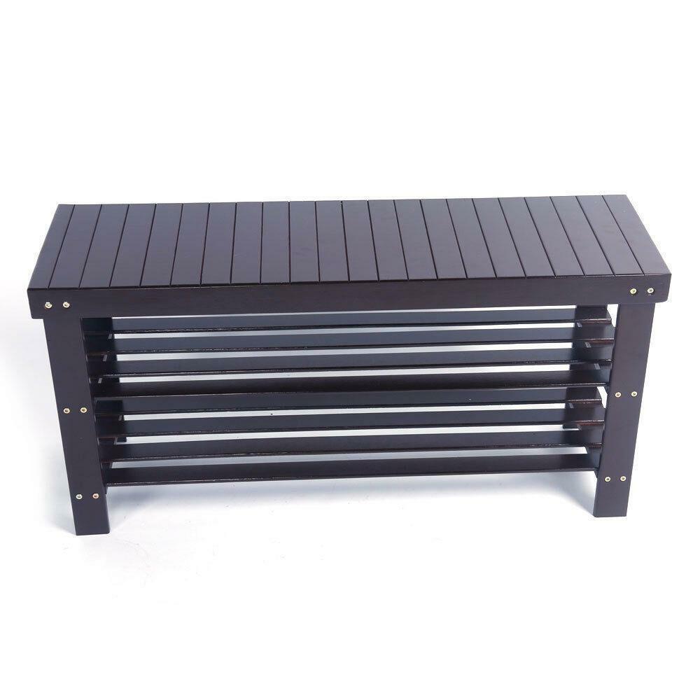 Natural 3-Level Wooden Storage Bench Organizer