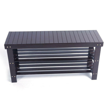 Natural 3-Level Wooden Storage Bench Organizer