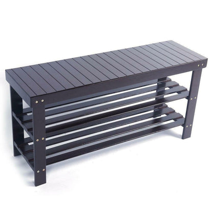 Natural 3-Level Wooden Storage Bench Organizer