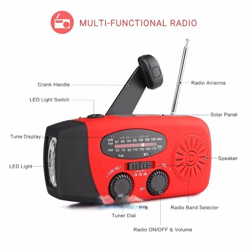 Compact Solar Powered Radio with Flashlight & Charger