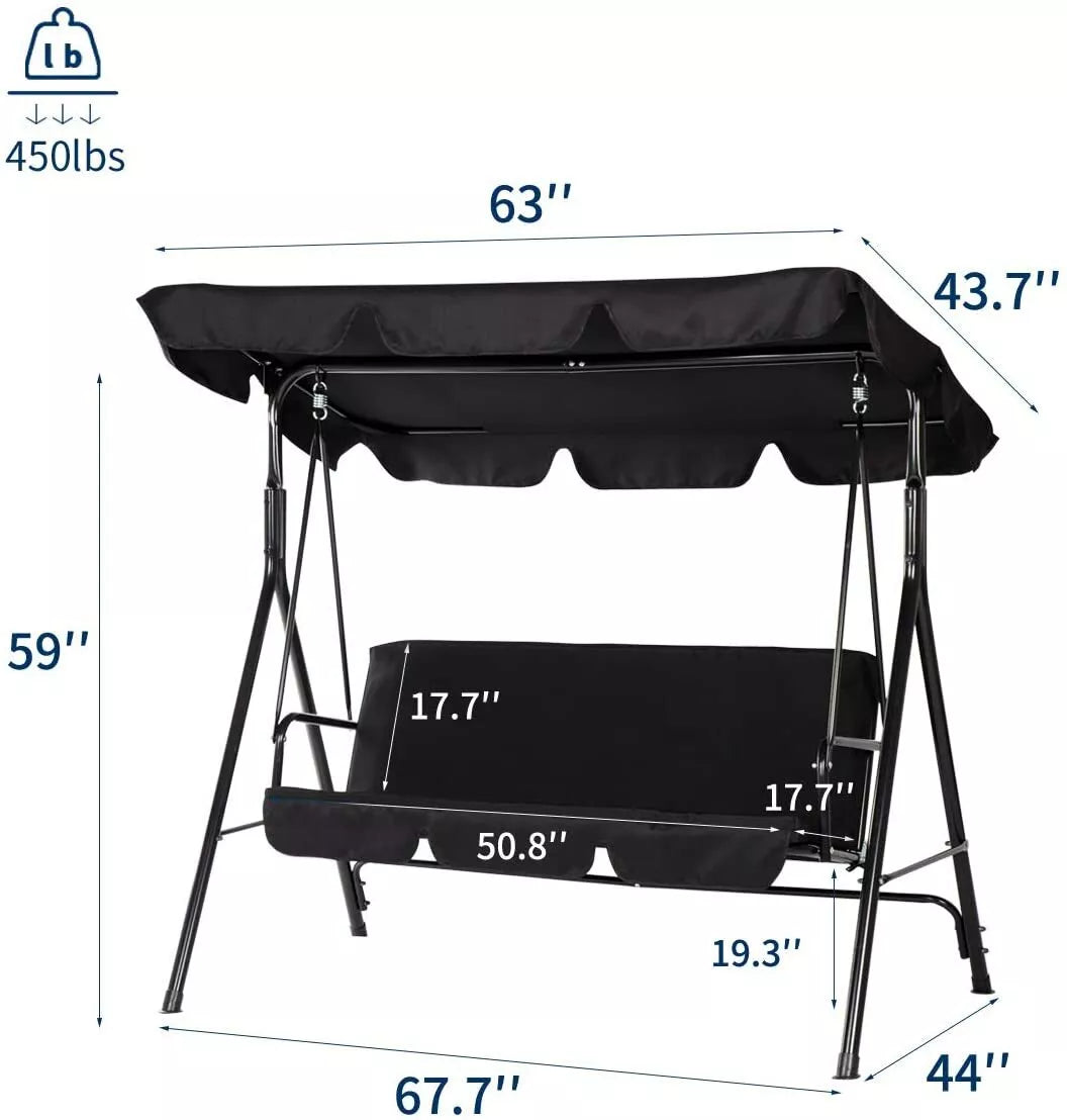 Outdoor 3 Person Porch Swing Canopy