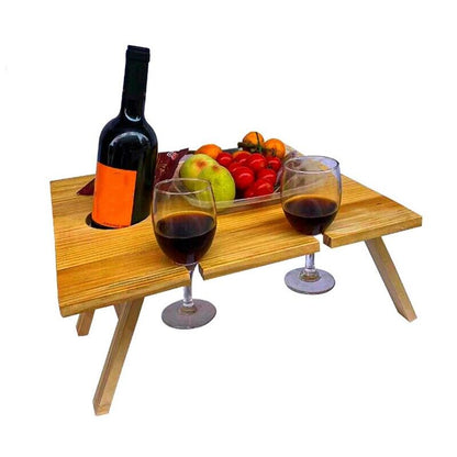Collapsible Wooden Wine Table with Cup Holders