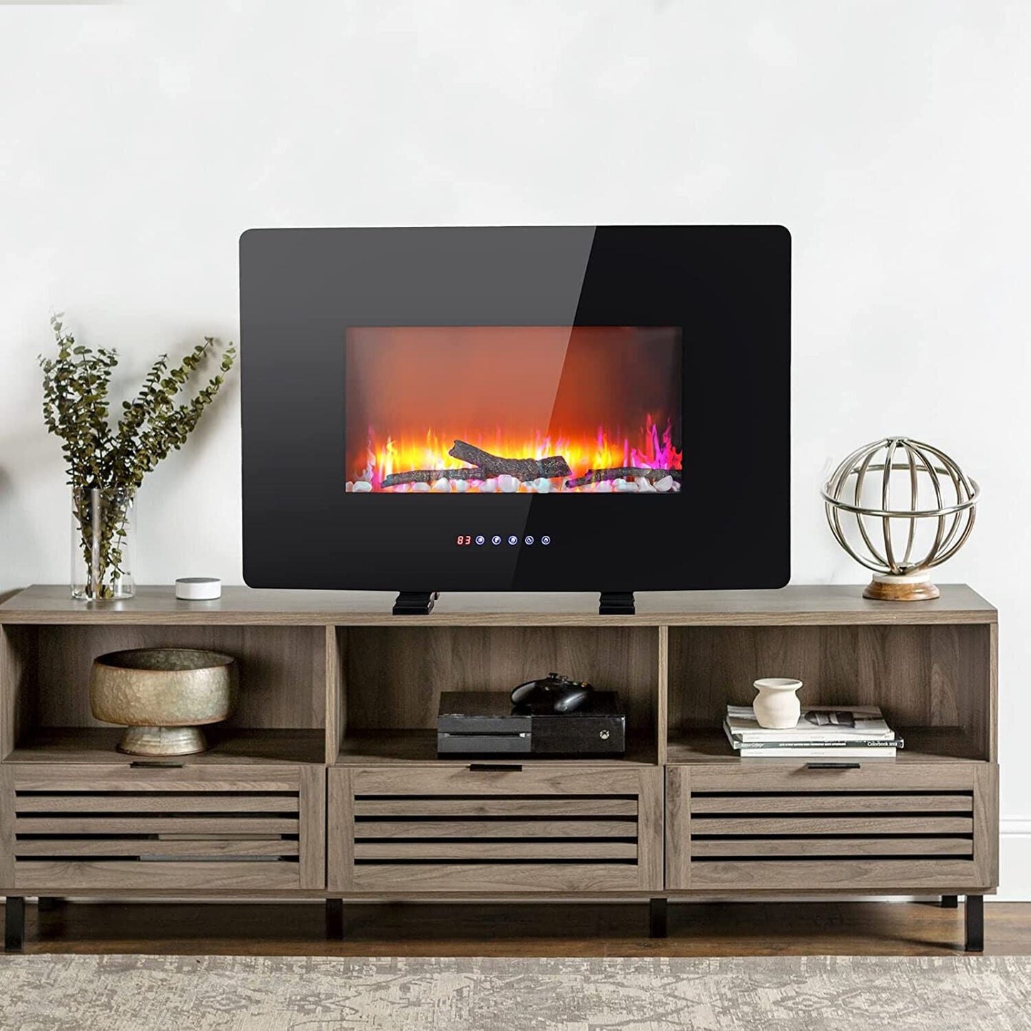 Electric LED Fireplace Space Heater with Real Flame Effect