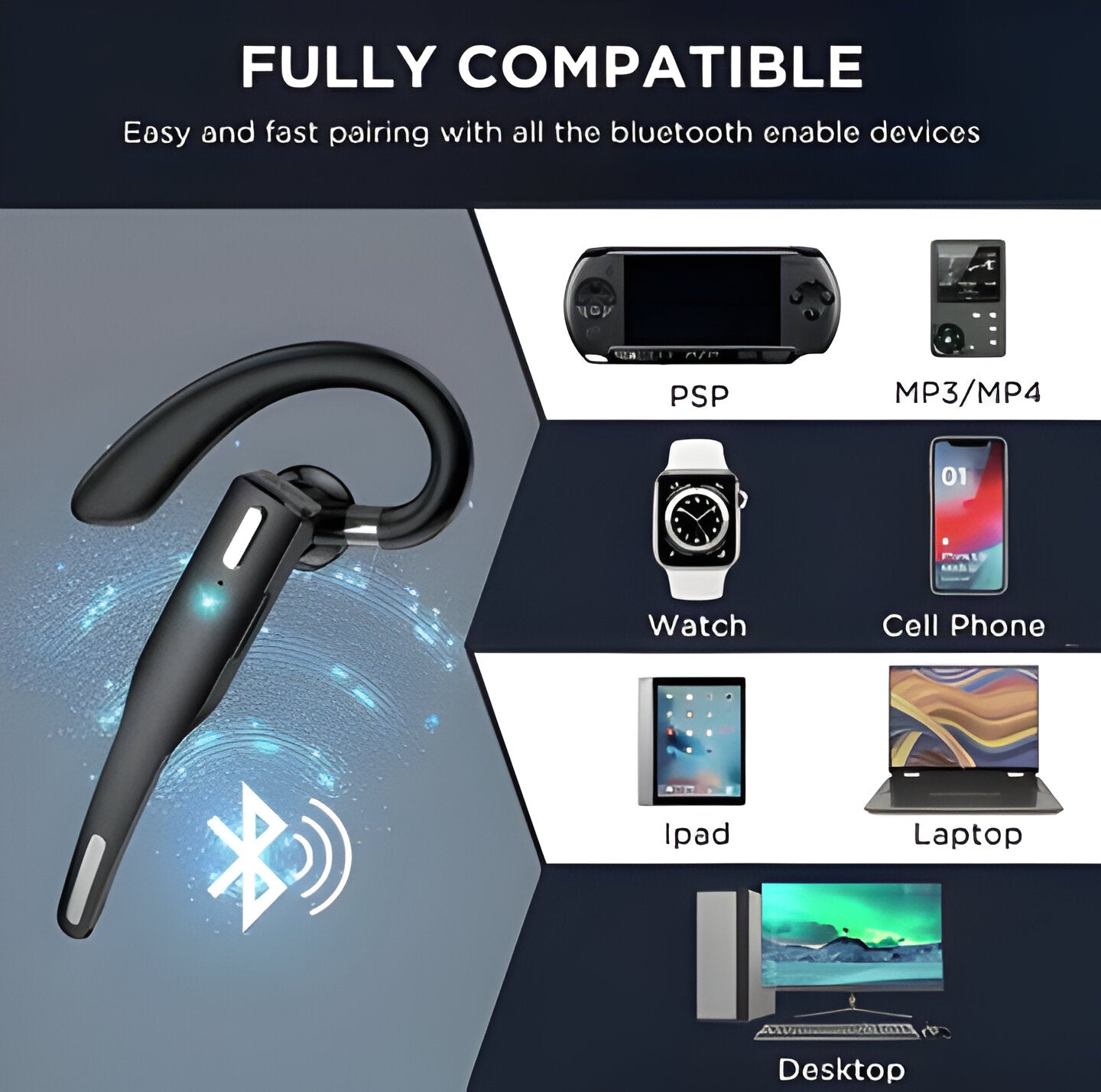 Cordless Bluetooth Earbuds with Dual Mics and Noise Reduction