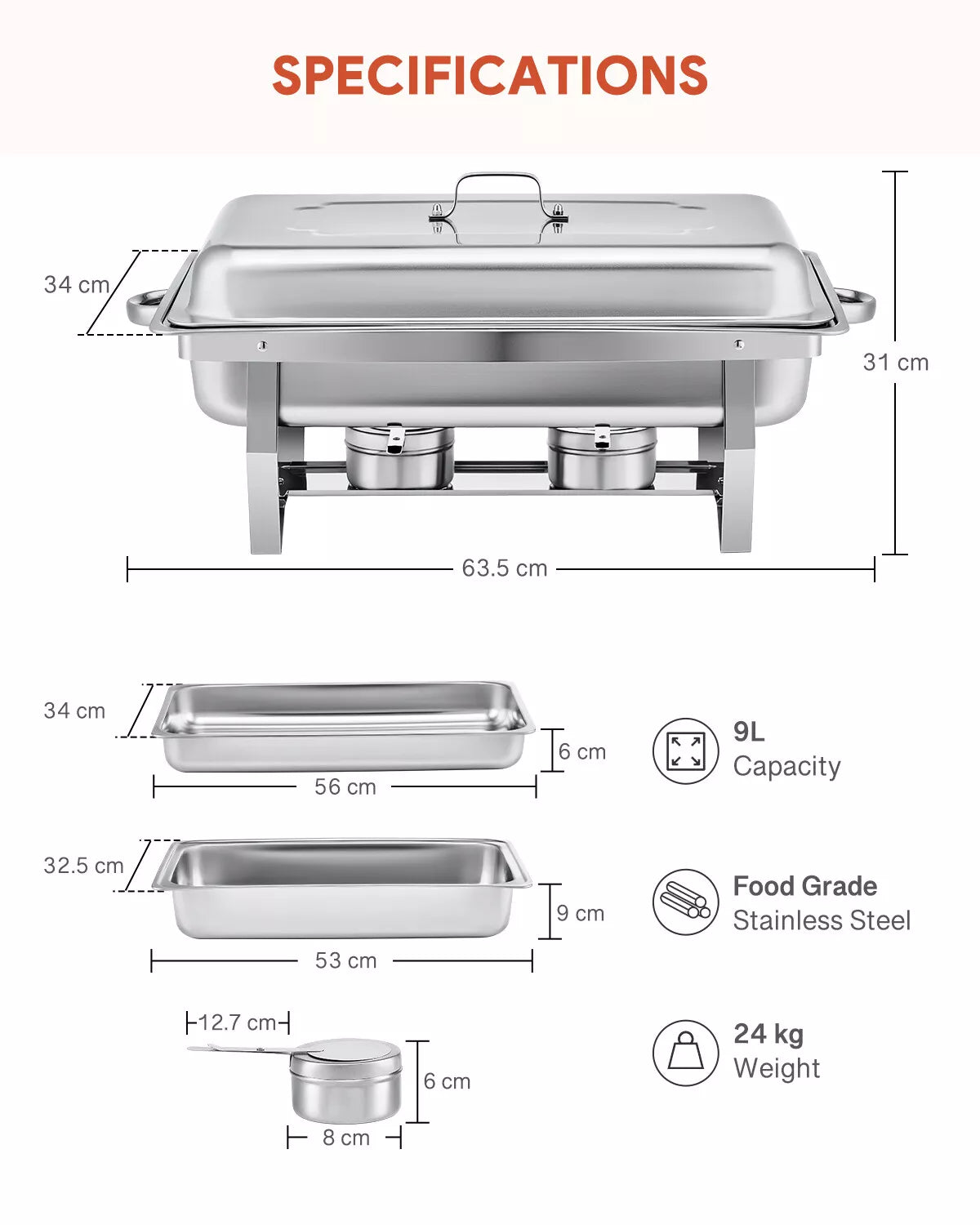 Large 6 Piece Chafing Dish Set