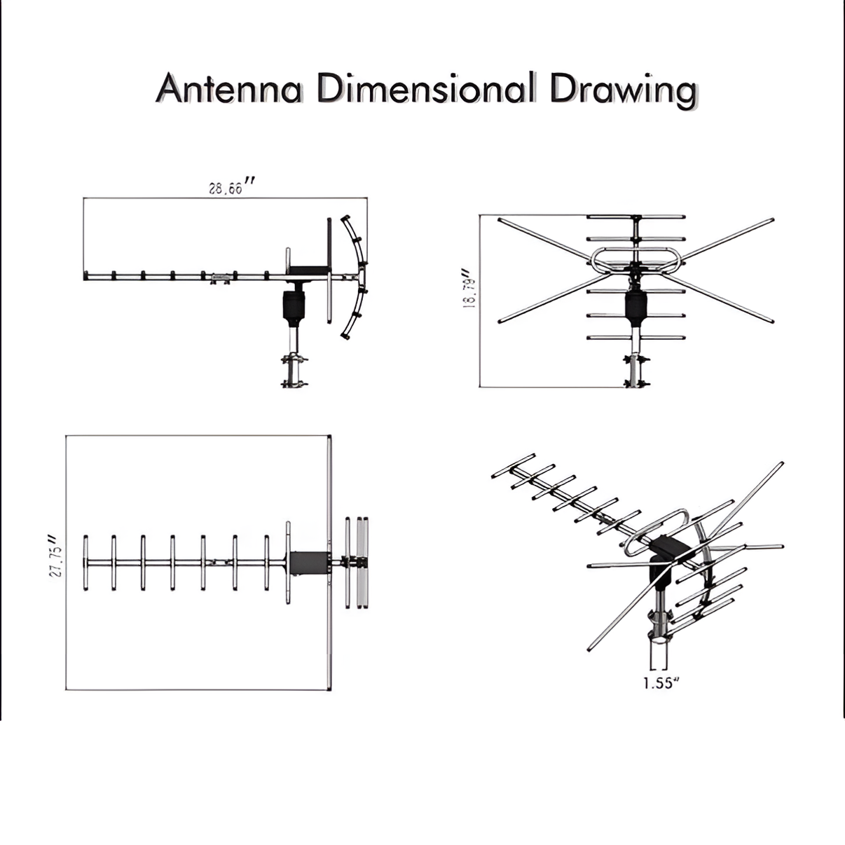 Long Range Outdoor HDTV Antenna with 360 Motor