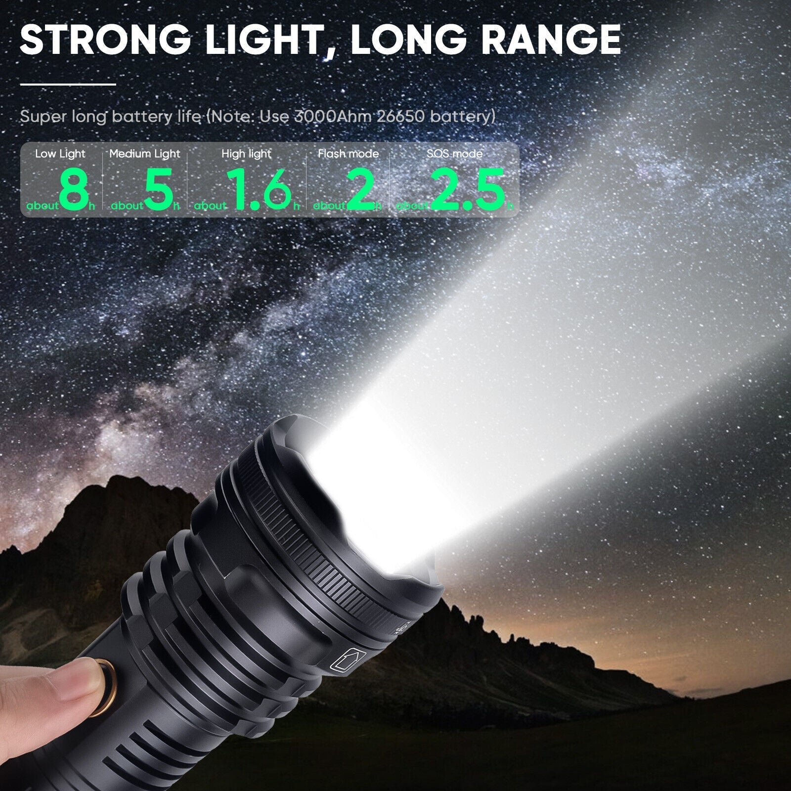Bright LED Outdoor Flashlight - Rechargeable & Water Resistant - Halri