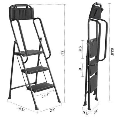 Safe 3 Step Folding Stool with Hand Rail