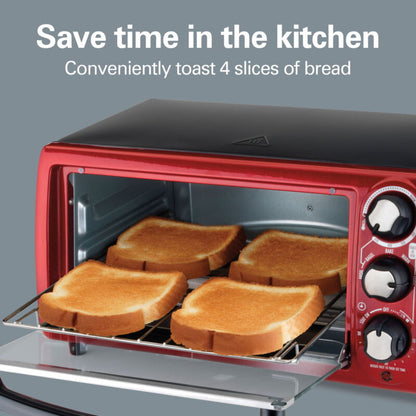 Compact Red and Gray Toaster Oven