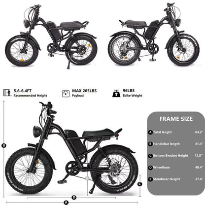 Powerful 1000W Electric Mountain Bike 20 Fat Tire Ebike