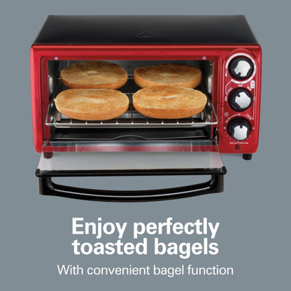 Compact Red and Gray Toaster Oven
