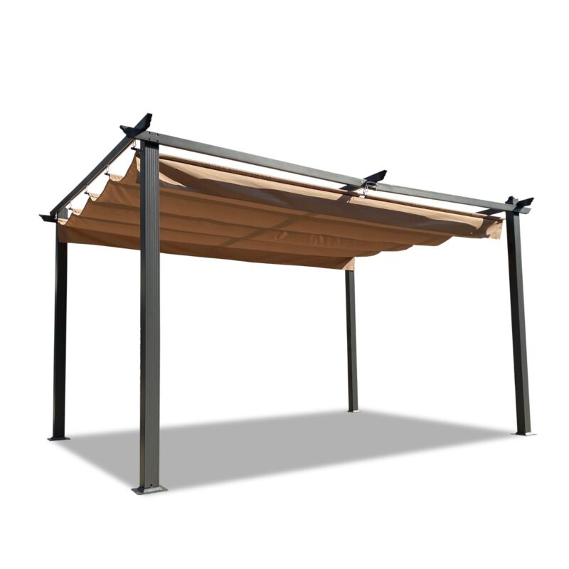 Large 13x10 Ft Metal Patio Pergola with Retractable Canopy - Halri