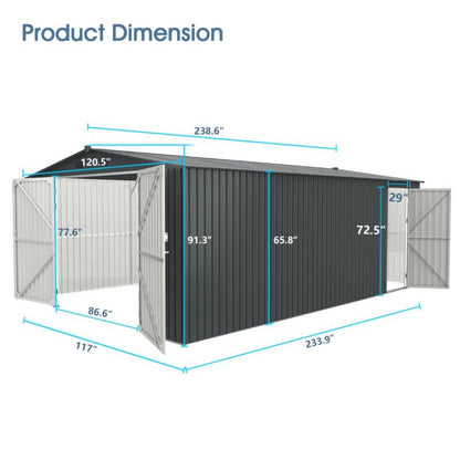 Durable Metal Outdoor Storage Shed 20x10 Feet Large Garage