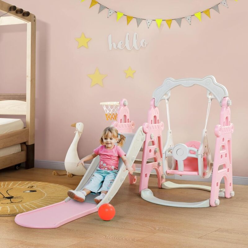Fun 4 in 1 Kids Playset Slide Swing Set