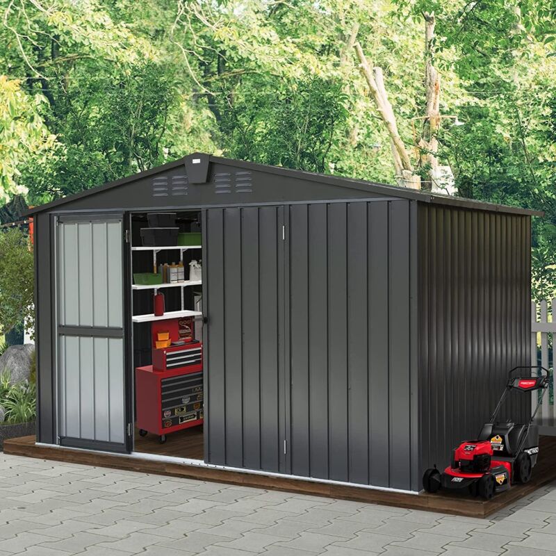 Large Outdoor 10x8 Metal Garden Storage Shed with Lock - Halri