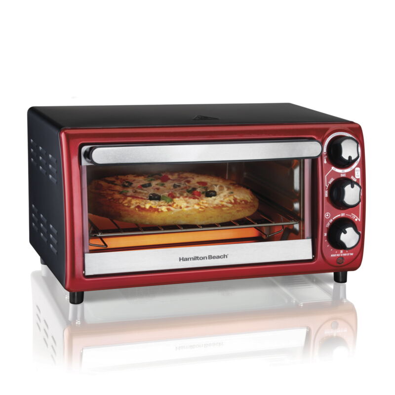 Compact Red and Gray Toaster Oven - Halri
