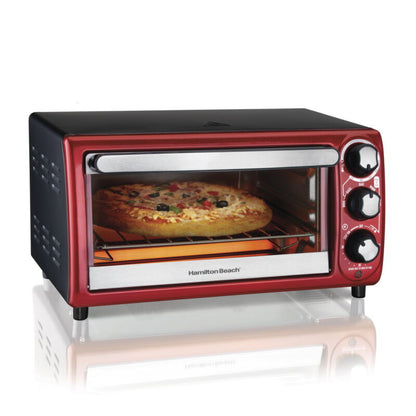 Compact Red and Gray Toaster Oven - Halri