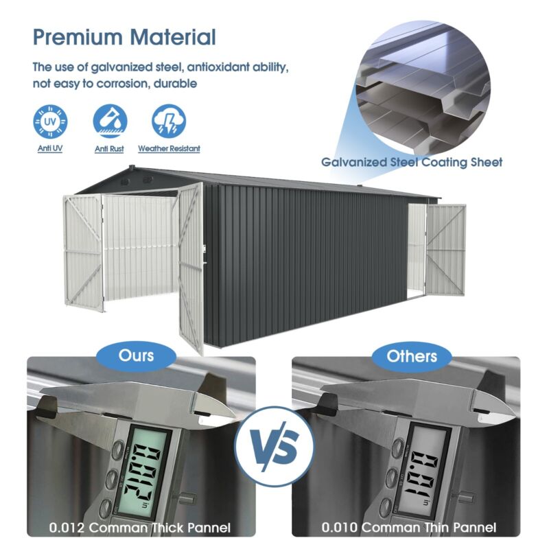 Durable Metal Outdoor Storage Shed 20x10 Feet Large Garage