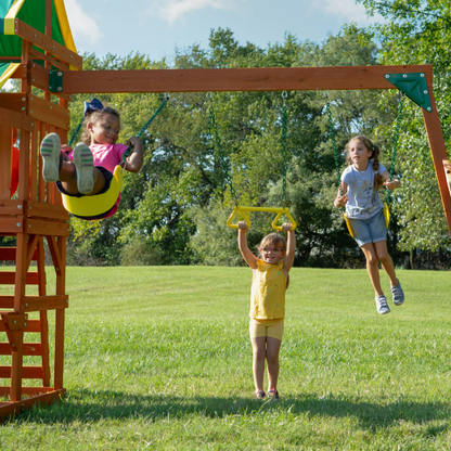 Natural Wood Backyard Swing Set Kids Play Slide