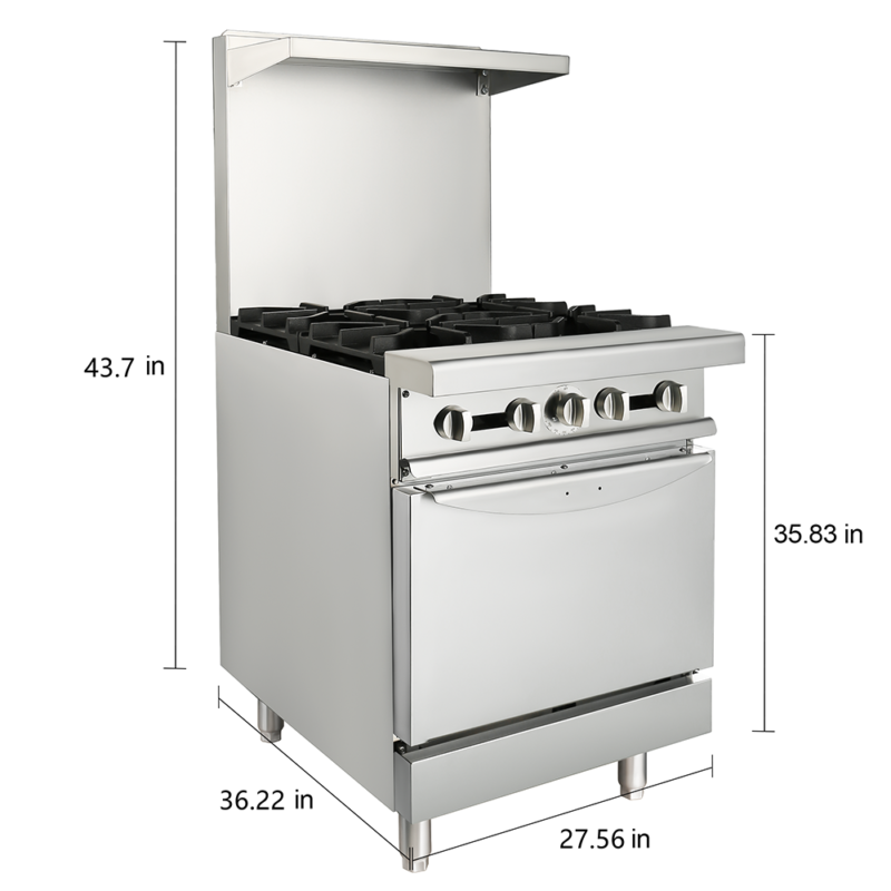 Heavy Duty 4 Burner Gas Range with Standard Oven
