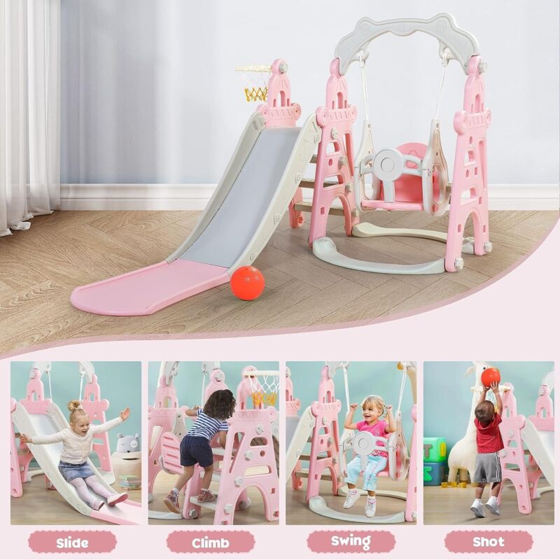 Fun 4 in 1 Kids Playset Slide Swing Set