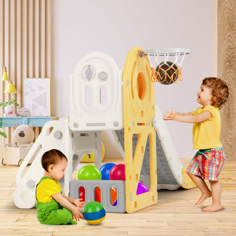 Fun 5-in-1 Kids Play Center with Slide and Hoop