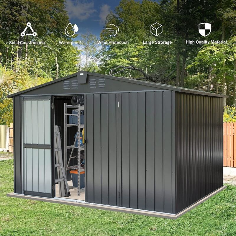 Large Outdoor 10x8 Metal Garden Storage Shed with Lock