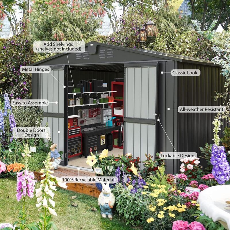Large Outdoor 10x8 Metal Garden Storage Shed with Lock