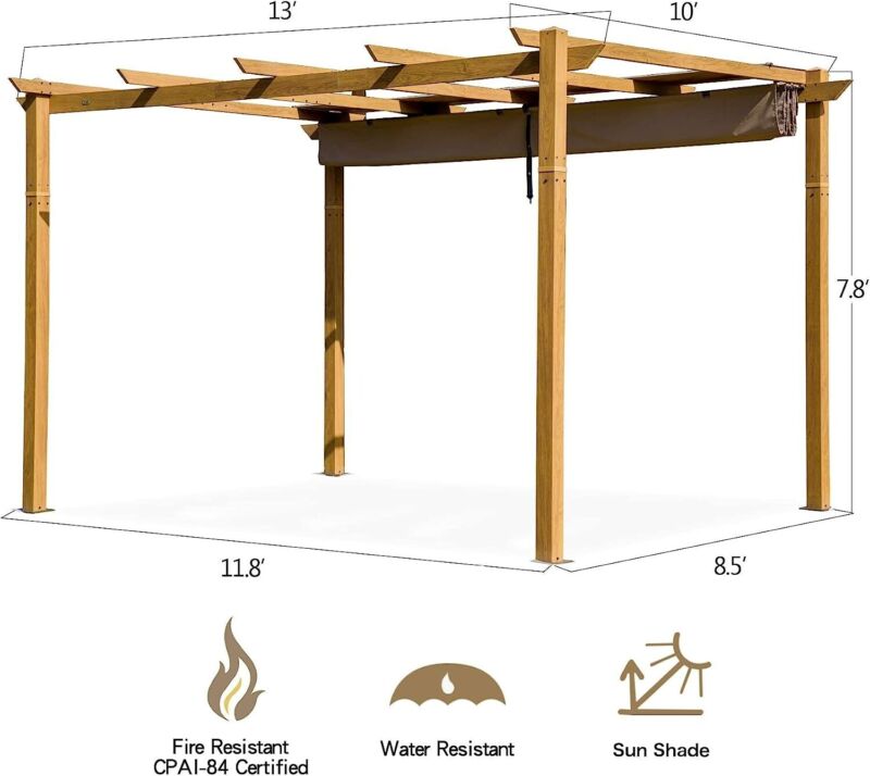Large Wall Mount Retractable Pergola with Canopy Shade