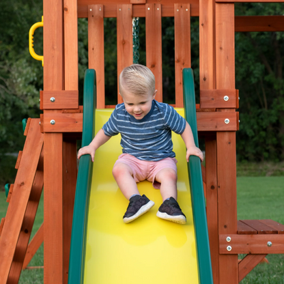Natural Wood Backyard Swing Set Kids Play Slide