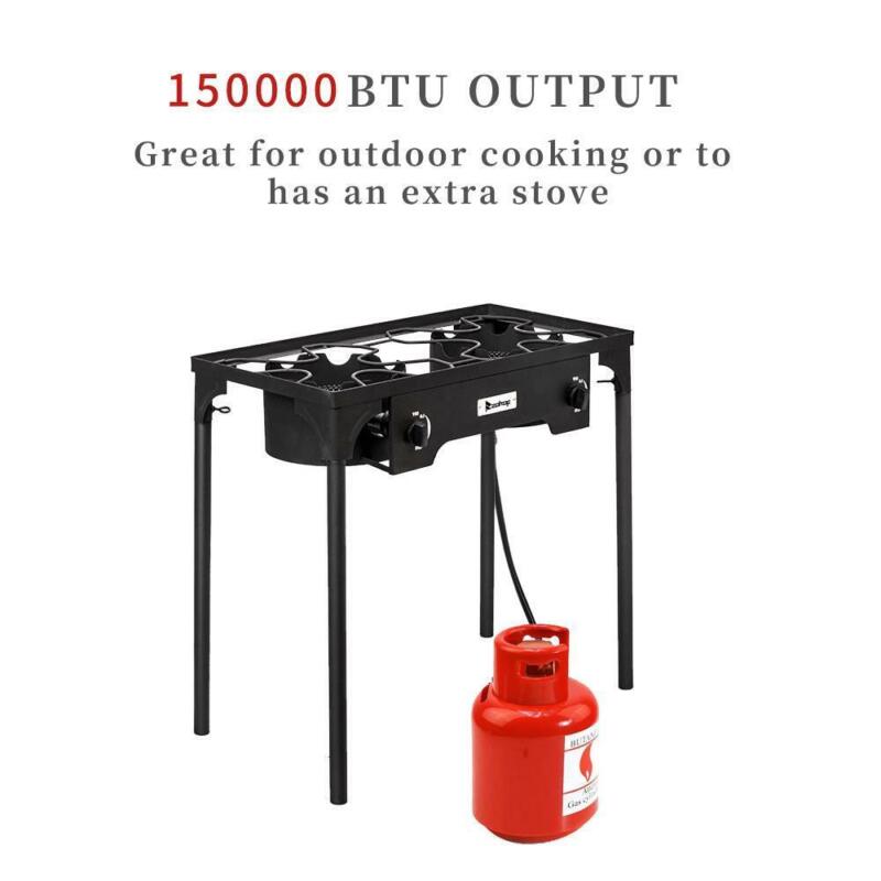 Portable 2 Burner Gas Outdoor Camping Stove BBQ Grill