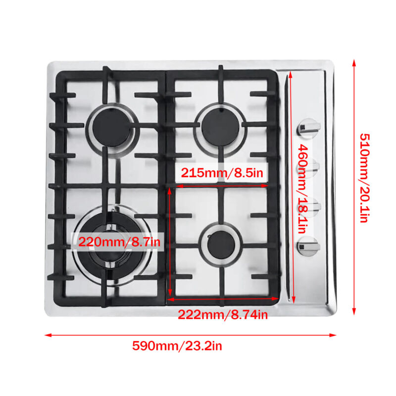 Large 4 Burner Gas Cooktop Stainless Steel Stove Top