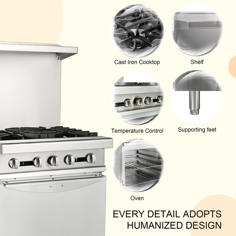 Heavy Duty 4 Burner Gas Range with Standard Oven