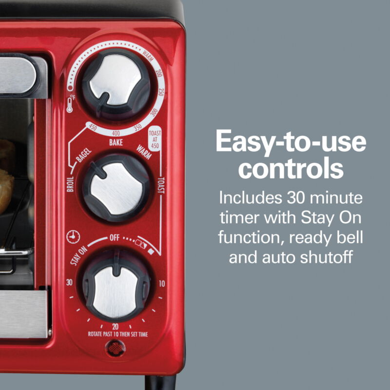 Compact Red and Gray Toaster Oven