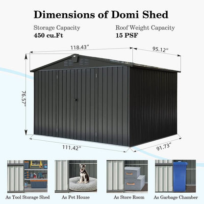 Large Outdoor 10x8 Metal Garden Storage Shed with Lock