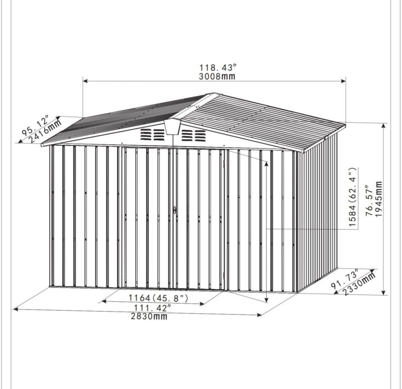 Large Outdoor 10x8 Metal Garden Storage Shed with Lock