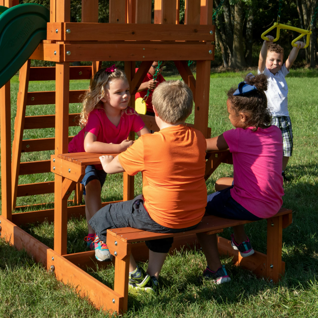 Natural Wood Backyard Swing Set Kids Play Slide