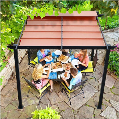 Durable 10x10 Foot Patio Retractable Pergola with Waterproof Top - Halri