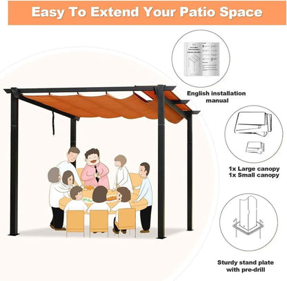 Durable 10x10 Foot Patio Retractable Pergola with Waterproof Top