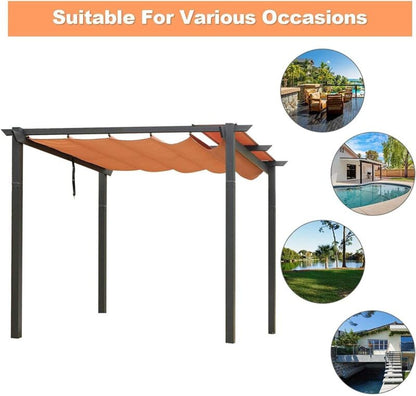Durable 10x10 Foot Patio Retractable Pergola with Waterproof Top