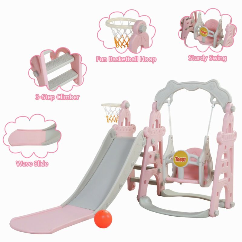 Fun 4 in 1 Kids Playset Slide Swing Set