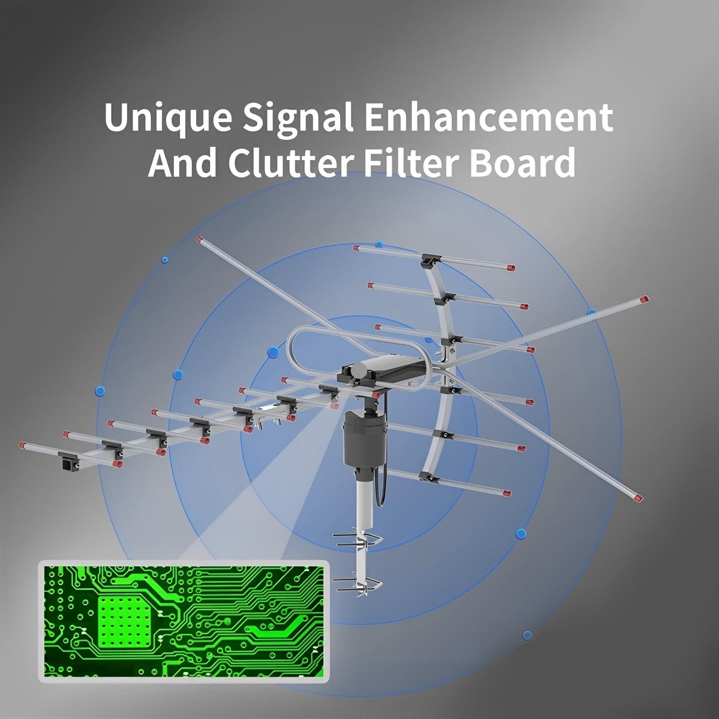 Long Range Outdoor HDTV Antenna with 360 Motor